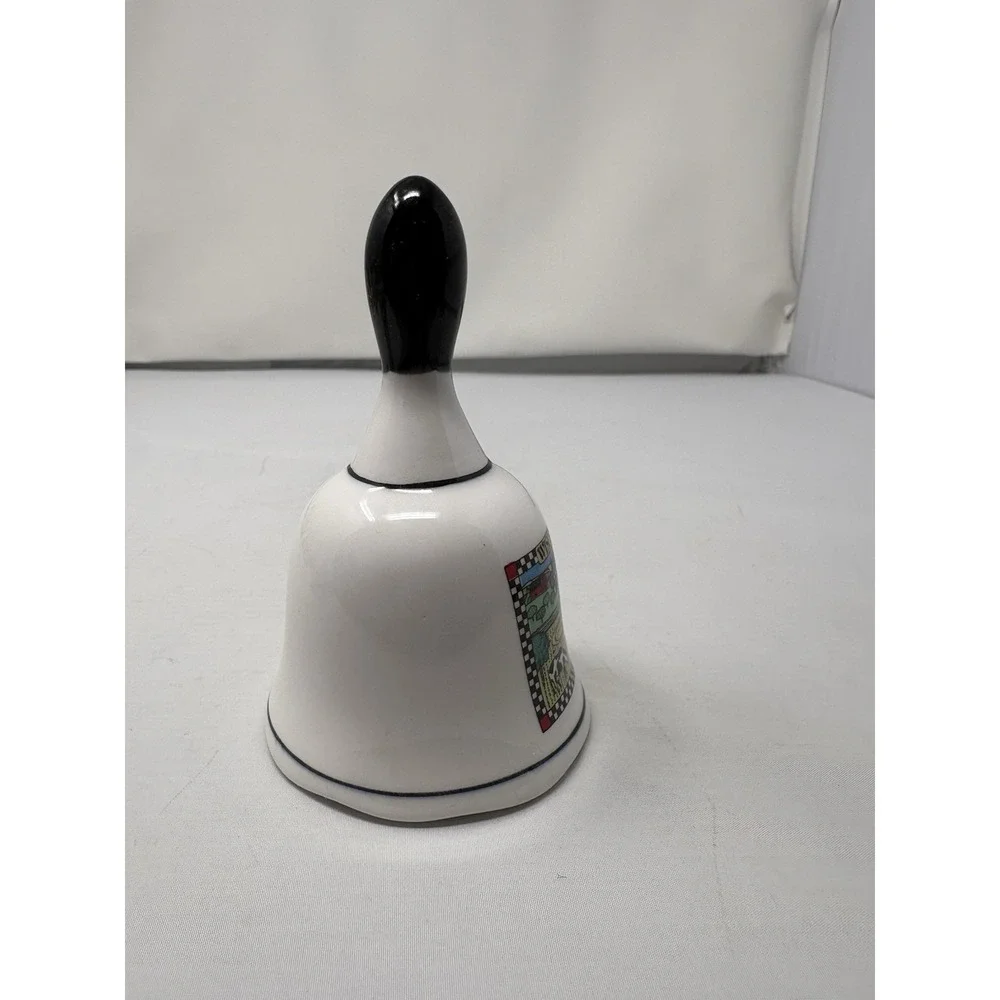Vintage White W/Black Tip Porcelain Bell Wisconsin Farm Animals Country Cottage